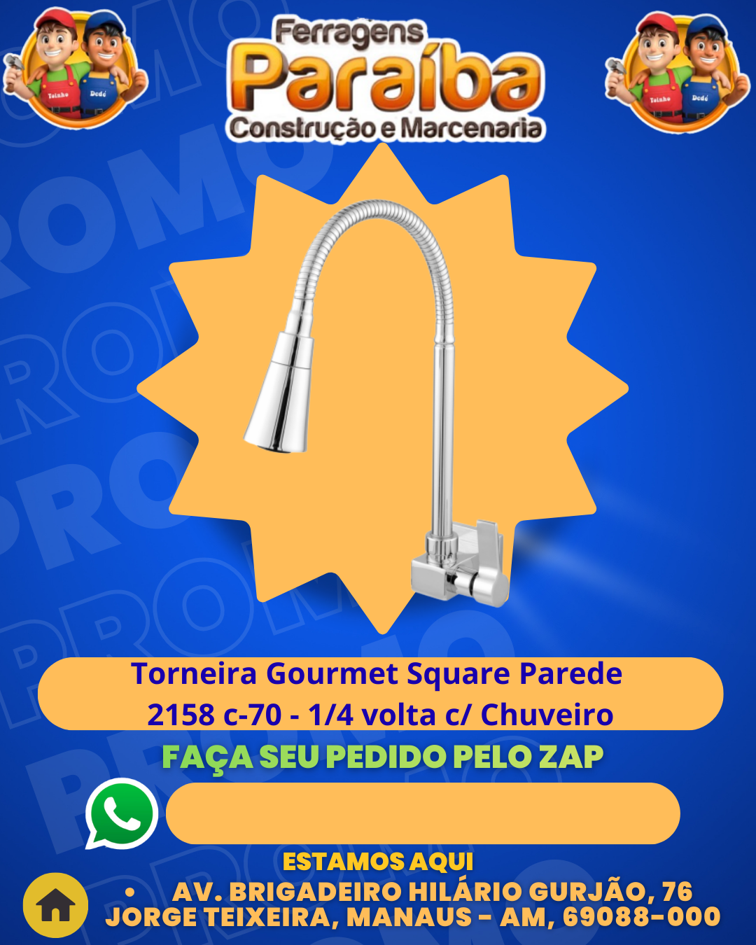 Torneira Gourmet Square Parede 2158 c-70 - 14 volta c Chuveiro  1