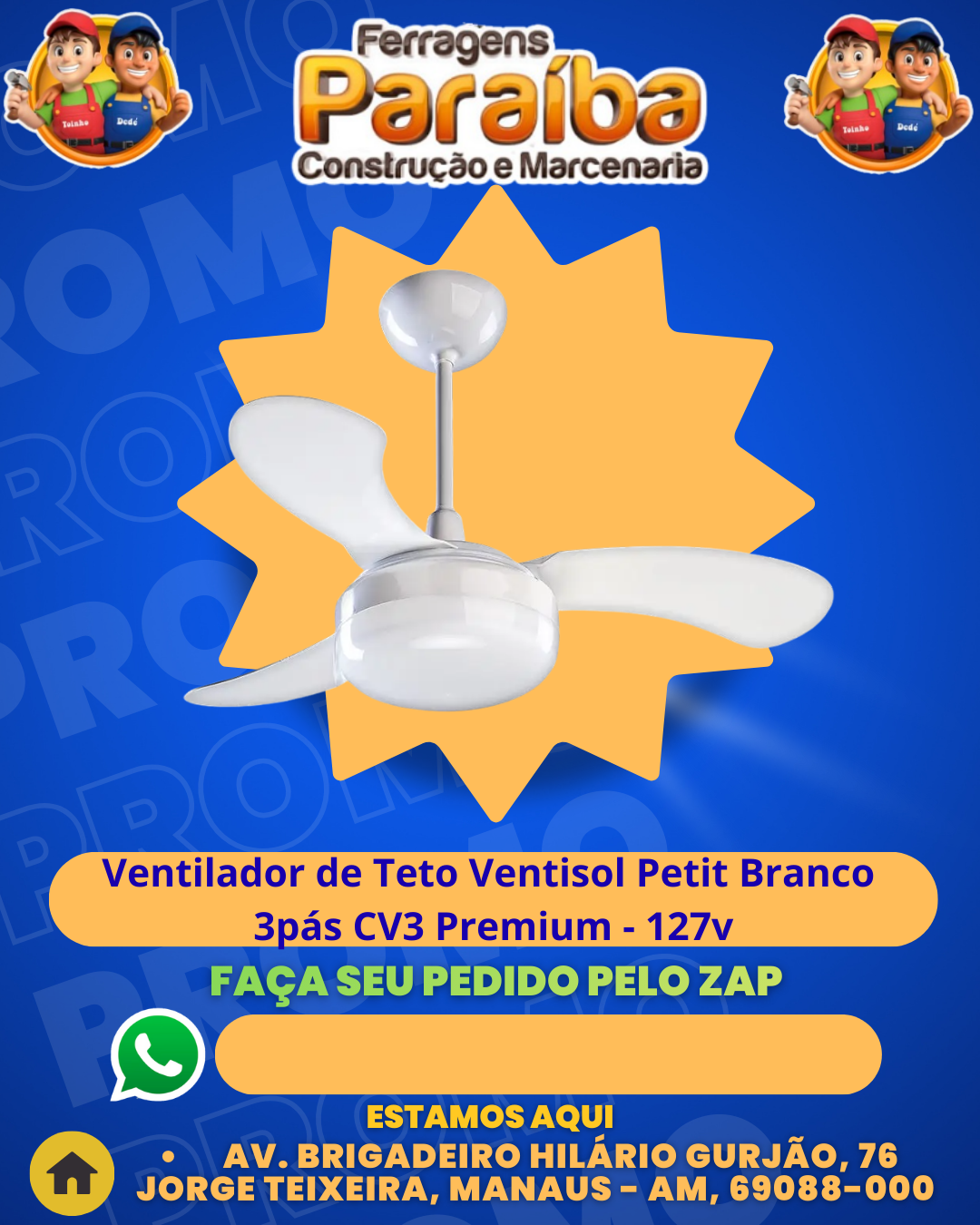 Ventilador de Teto Ventisol Petit Branco 3pаs CV3 Premium - 127v 1